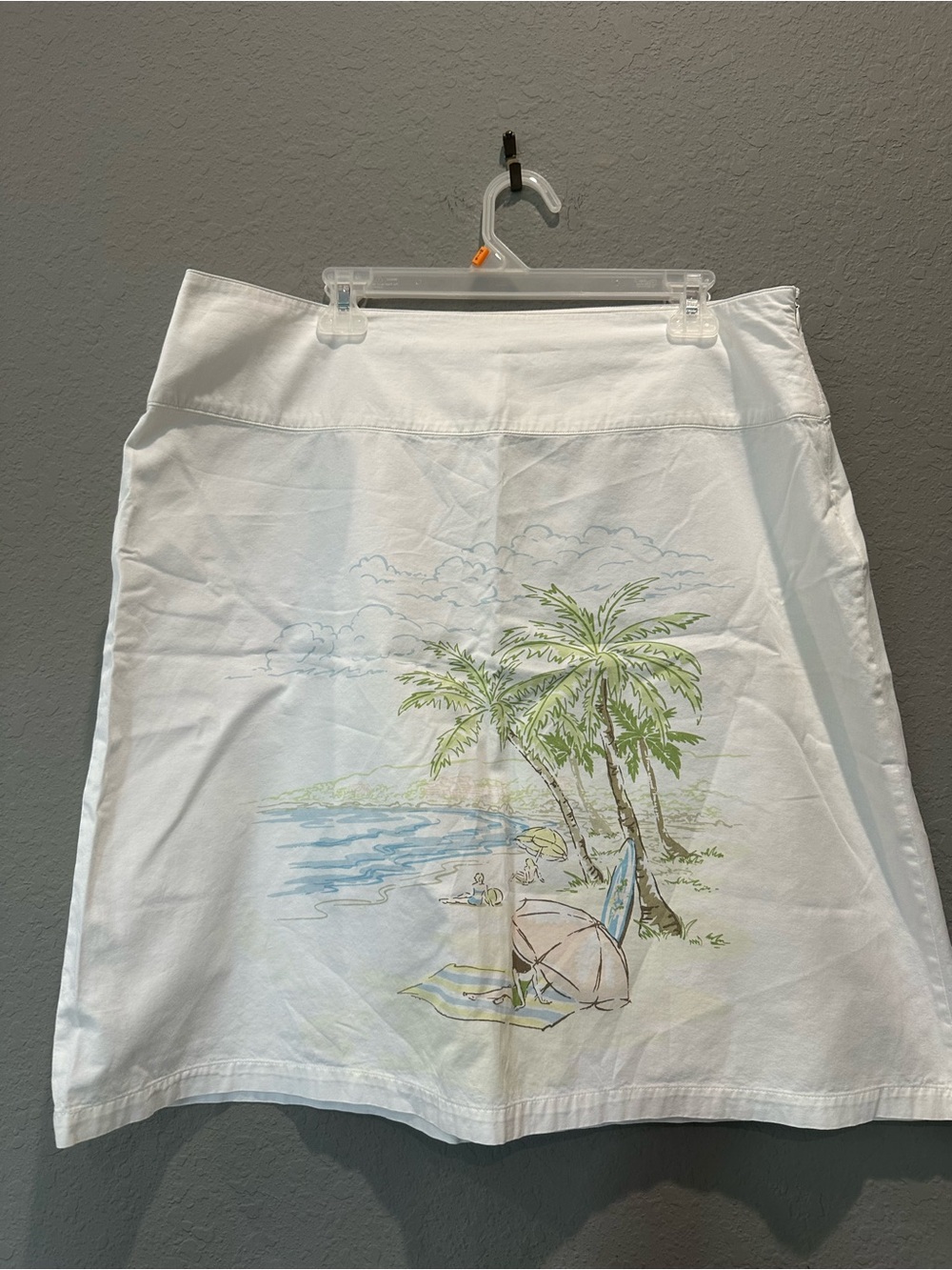 Natural Reflections Cotton A Line Skirt With Tropical Beach Design Sz 14 EUC